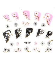 Tırnak Sticker, Tırnak Süsleme, Nail Art (ym-127) - 6X5 cm - Siyah Çizgili Papatya