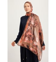 Schaless Gizli Bahçe - Lacivert - Aurora Desenli Janjan Şal - 70x190 Cm (Gül Kurusu)