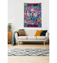 Multirenk Rick and Morty Leke Tutmaz Kadife Kumaş Duvar Örtüsü Duvar Halısı Tapestry (Pembe-Mavi)