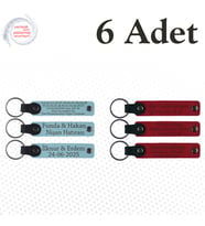 Gök Mavi & Kırmızı, 6’lı Set, Kişiye Özel Yazılı Deri Anahtarlık, Sınıf Öğrencilerine Anlamlı Hatıra