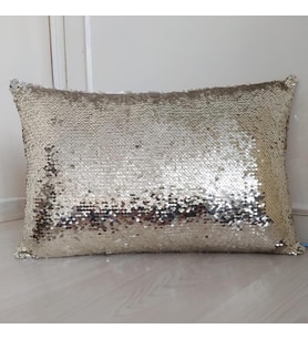 YILMAZHOME Pullu Payetli Dikdörtgen Kırlent Kılıfı - (Kemik-Lt. Gold)