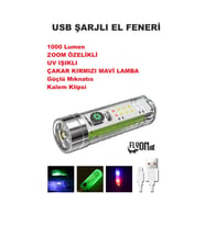 ŞARJ EDİLEBİLİR HEM FENER HEM ORTAM AYDINLATMALI 5 FONKSİYONLU ÖN KISIM LAZER LED MIKNATISLI KLİPSLİ