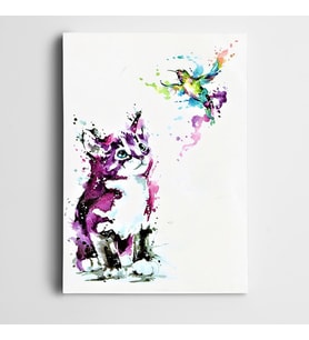 Kedi ve Kuş Kanvas Tablo