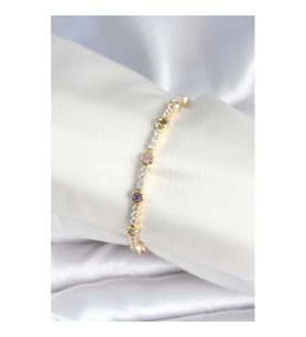 Mey İthalat® Pirinç Gold Renk Zirkon Taşlı Kadın Bileklik