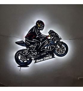 Kişiye veya Fotoğrafa Özel Led Işıklı Ahşap Hediyelik Motosiklet Tabloları, Dekor