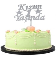 Kızım 1 Yaşında İlk Yaş Doğum Günü Partisi Pleksi Pasta Süsü Gümüş Renk