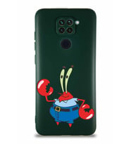 Xiaomi Redmi Note 9 Soft Premier Kapak Bay Yengeç Tasarımlı Silikon Kılıf - Yeşil (Şeffaf)