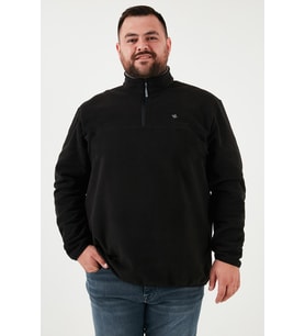 Buratti Regular Fit Anti-Pilling Büyük Beden Dik Yaka Kışlık Şardonlu Polar Erkek POLAR 5906001B (Siyah)