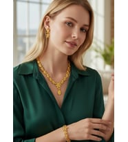 Vip Altın Kaplama Çiçekli Küpe Bileklik Kolye Set - 26set18