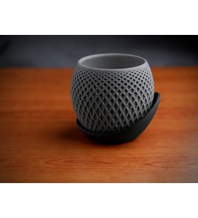 3D Baskı Küre Saksı - Kafes Dokulu İki Parçalı Dekoratif Saksı - Gri-Siyah