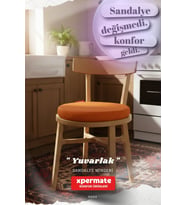 Yuvarlak Sandalye Minderi  Mutfak, Balkon, Bahçe Minderi  Bağcıklı Yıkanabilir Sünger Minder (Turuncu)
