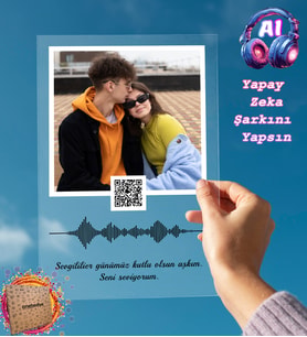 Yapay Zeka Şarkınızı Üretsin Barkodlu Fotoğraflı Mesajlı Masaüstü Pleksi Fotoğraf Çerçevesi 21x30