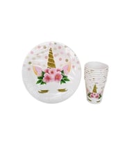 Çiçekli Unicorn Tabak-bardak Set