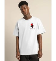 pilelistore- Unisex Bisiklet Yaka Baskılı Oversize T-Shirt - Beyaz