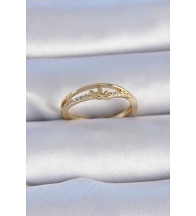 Pirinç Gold Renk Zirkon Taşlı Kalp Model Kadın Yüzük TJ-BYK3302