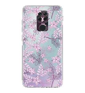 Xiaomi Redmi Note 9  Kamera Korumalı Kapak Floral Pudra Tasarımlı Şeffaf  Kılıf