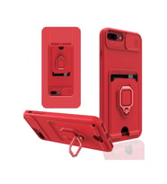 Mey İthalat® iPhone 7 Plus Kılıf Zuma Kartvizitli Yüzüklü Silikon - Kırmızı