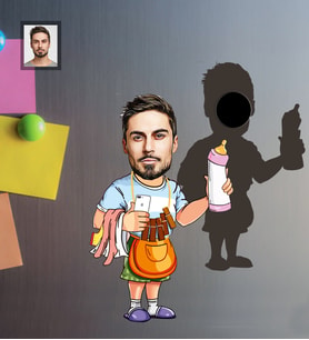 Kişiye Özel Babalar Günü Baba Karikatürlü Ahşap Magnet Model-4
