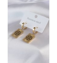 316L Çelik Gold Renk Lotus İşleme Kadın Küpe