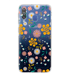 Samsung Galaxy M30 Uyumlu Kamera Korumalı Kapak Çiçek Tasarımlı  Şeffaf  Kılıf