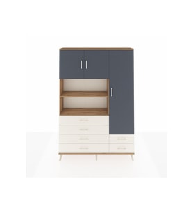 Arges Dolap 9 Raflı 6 Çekmeceli 3 Kapaklı 132x30x195 Çam-Antrasit/Aytaşı