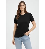 Kadın Bisiklet Yaka Yazlık Kısa kol Düz Tişört Regular Kalıp T-shirt - Siyah