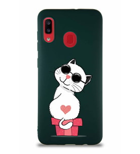 Samsung Galaxy A20 Soft Premier Kapak Coolcat Tasarımlı Silikon Kılıf - Yeşil (Şeffaf)