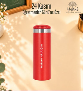 Öğretmenler Günü Hediyesi Kişiye Özel İsim Baskılı 500 Ml Renkli Termos
