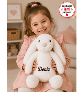 [ İSTEDİĞİNİZ İSMİ YAZIYORUZ ] Tavşan Beyaz Renk Uyku Arkadaşı -İsim Baskılı Peluş Tavşan Oyuncak -Bebek Hediyesi -Yenidoğan -Çocuk Hediyesi