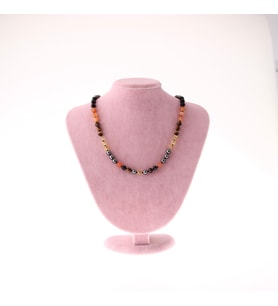 Karnelyan Turuncu Akik, Sitrin, Kaplan Gözü, Obsidyen, Hematit Kolye 6 mm, M452