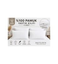 Pamuk Beyaz Yastık Kılıfı 4 Adet Fermuarlı