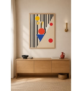 Bauhaus Karo Renkli Izgara Ahşap Çerçeveli Duvar Tablosu