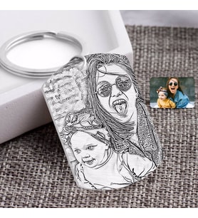 BK Gift Kişiye Özel Tam Boy Karakalem Anne ve Kız Pleksi Anahtarlık-1 (Beyaz)