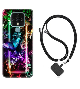 Tecno Camon 16 18P Pova Kılıf Boyun Askılı Silikon Butterfly Neon 1684