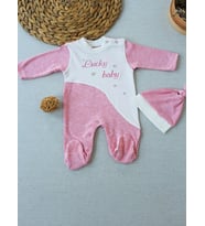 0-3 3-6 Ay Lucky Turk Nakışlı Es Çizgi Boy Şapkalı Kız Bebek Tulumu Pembe