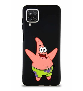 Samsung Galaxy A12 Soft Premier Kapak Patrick Yıldız Tasarımlı Silikon Kılıf - Siyah (Şeffaf)