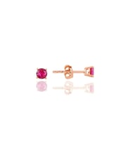 Işıltılı 925 Ayar Gümüş Rose Kaplama Ruby Taşlı Tek Taş Küpe 4 Mm (Pembe)
