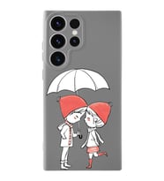 Samsung Galaxy S23 Ultra Uyumlu Lansman Kılıf Aşk Tasarımlı İçi Kadife Kapak-Gri (Şeffaf)