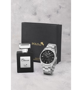 Polo Air Klasik Metal Kordon Erkek Kol Saati Ve 55 ml Parfüm Seti Gümüş Siyah Renk ST-5024E3