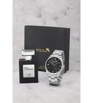Polo Air Klasik Metal Kordon Erkek Kol Saati Ve 55 ml Parfüm Seti Gümüş Siyah Renk ST-5024E3