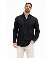 Erkek KETEN Kumaş Oversize Uzun Kollu Rahat Kalıp Gömlek - Siyah