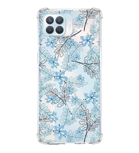 PrintiFy Oppo Reno 4 lite Uyumlu Köşe Korumalı Floral Mavi Tasarımlı Şeffaf Silikon Kılıf