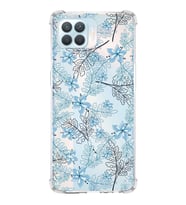 PrintiFy Oppo Reno 4 lite Uyumlu Köşe Korumalı Floral Mavi Tasarımlı Şeffaf Silikon Kılıf