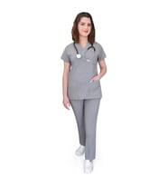 Unisex Soft Esnek  Likralı Gri Renk Hemşire Ve Doktor Üniforması Cerrahi Takım Scrubs
