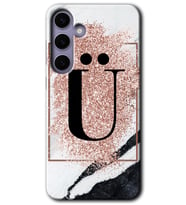Galaxy S24 Plus Kılıf HD Desen Baskılı Kılıf - Pembe Mermer Desenli Ü Harfi