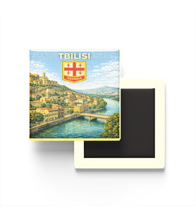 Retro Gürcistan Tiflis Şehri Temalı Vintage Buzdolap Magneti – 9x9 cm