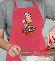 BK Gift Kişiye Özel Kadın Chef Karikatürlü Profesyonel Kırmızı Mutfak Önlüğü, Aşçı Önlüğü, Şef Önlüğü, Arkadaşa Hediye-9