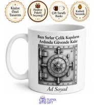 Banka Kasası Çelik Kapı Çizimli Sırları Güvenle Saklayan Kasa Kupa Hediye Bardak