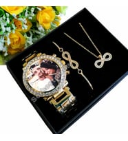 Bayana Hediye Bayan Kol Saati Bileklik Ve Kolye Sevgiliye Hediye Yıl Dönümü Doğum Günü Hediyesi Kişiye Özel Saatler Kadın Saat (Gold)