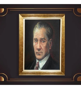 Altın Varaklı Çerçeveli Paspartulu Atatürk Tablo z5036 (Gold)